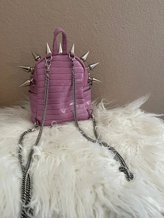 DOLLS X NASTY GEM ORIGINAL RARE  PINK SPIKED VEGAN LEATHER MINI BACKPACK - Picture 4 of 5